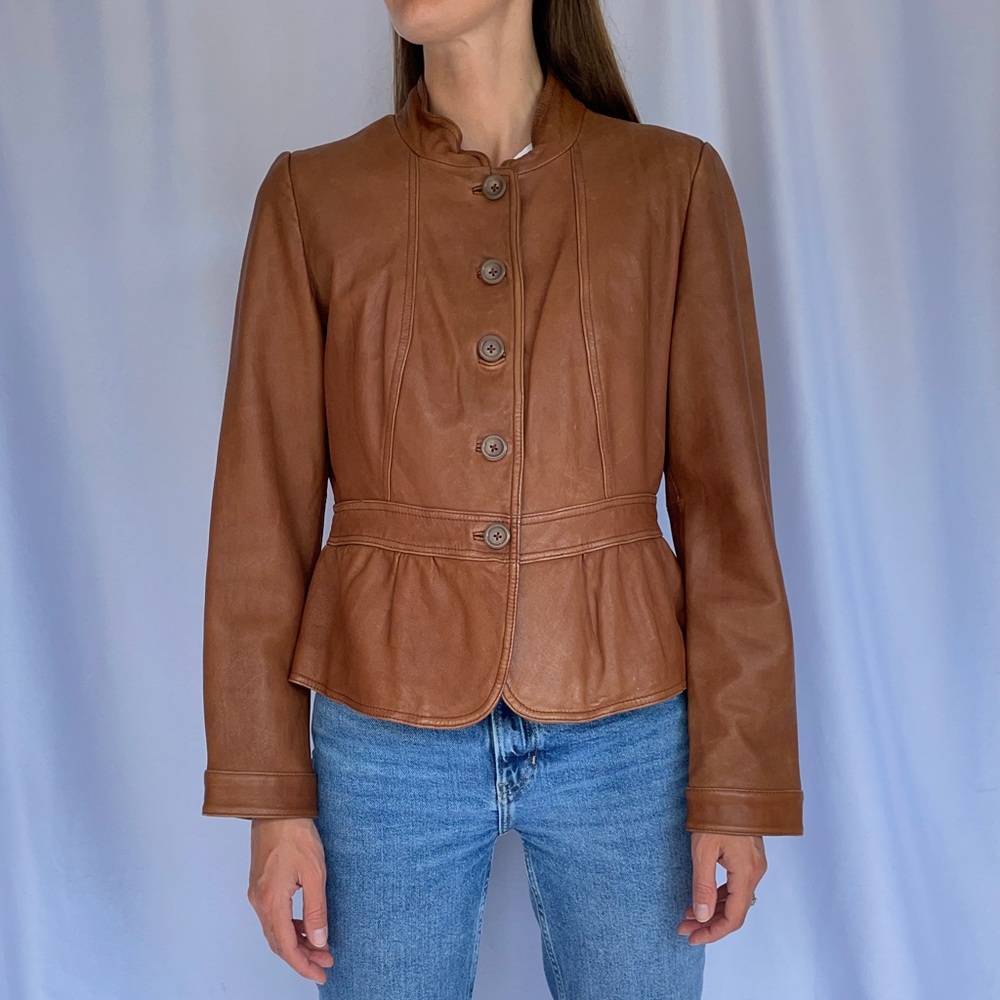 Leather jacket in Camel.